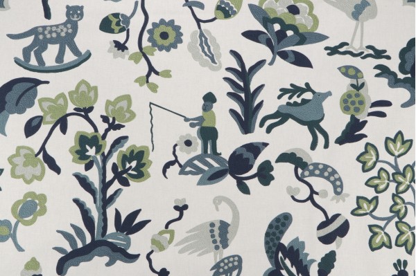 Roth & Tompkins Carousel Printed Cotton Drapery Fabric in Peacock for Heritage Fabrics 
