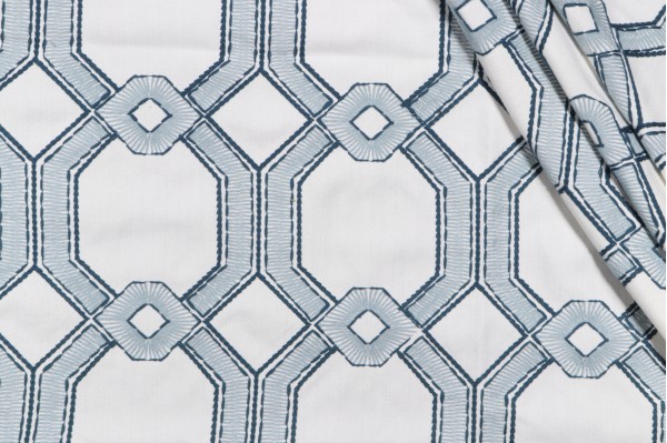 Heritage Fabrics Avignon Embroidered Decorator Fabric in Delft 