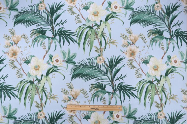 Covington Isabella Printed Cotton Twill Drapery Fabric in 528-Sky Blue 