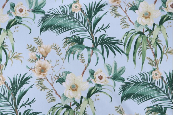 Covington Isabella Printed Cotton Twill Drapery Fabric in 528-Sky Blue 
