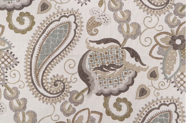 Harfleur Printed Linen Drapery Fabric in 316-Vert