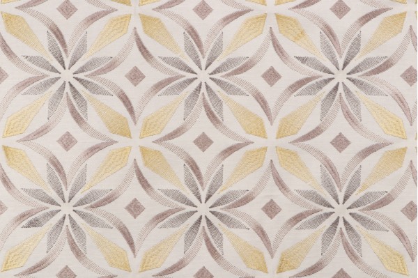 Kaleidoscope Embroidered Drapery Fabric in Sandstone