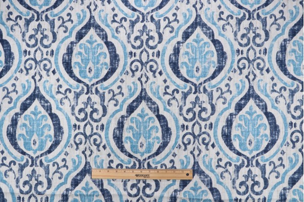 Covington Alhambra Printed Cotton Drapery Fabric in 54-Sapphire 