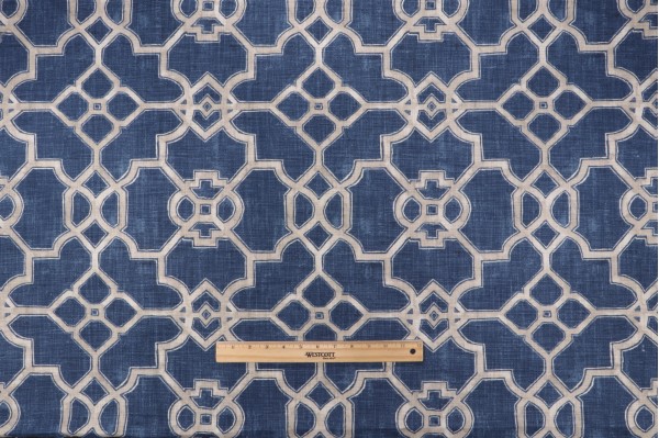 Sample of Jennifer Adams Julian Printed Cotton Drapery Fabric 593-Indigo for Covington 