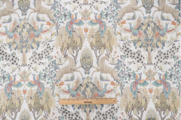 Trevi Fabrics Banter Printed Cotton Drapery Fabric in Teal 