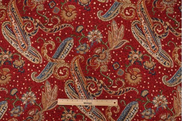 Duralee Sawyer Printed Cotton Drapery Fabric in Red
