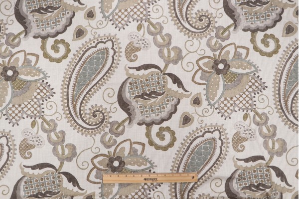 Harfleur Printed Linen Drapery Fabric in 316-Vert
