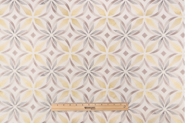 Kaleidoscope Embroidered Drapery Fabric in Sandstone