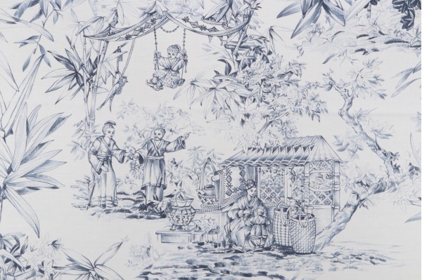 Bellano Printed Drapery Fabric in Blue