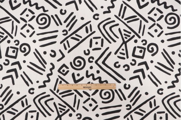 Ronnie Gold Doodle Printed Drapery Fabric in Black for Home Accents