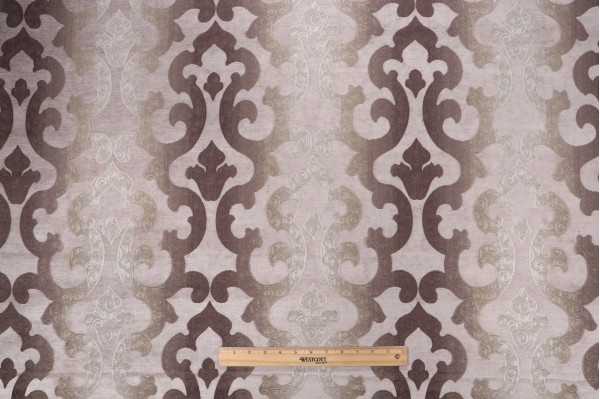 Glendive Chenille Damask Upholstery Fabric in Taupe 
