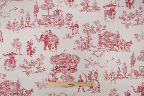Scalamandre Carnival Thib Printed Drapery Fabric in Red on Cream