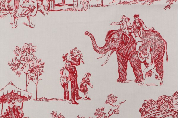Scalamandre Carnival Thib Printed Drapery Fabric in Red on Cream