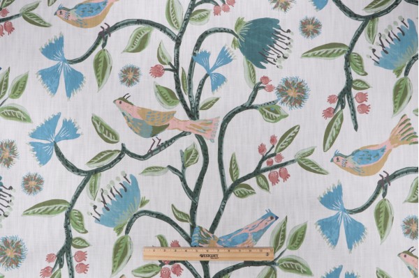 Click for 2.5 Yards Lacefield Birds Of Paradise Printed Cotton Drapery Fabric in Bali Lacefield Birds Of Paradise Printed Cotton Drapery Fabric in Bali