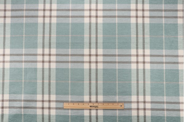Thibaut Percival Plaid W80082 Woven Chenille Upholstery Fabric in Aqua