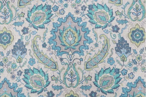 Covington Bursa Printed Linen Blend Drapery Fabric in 521-Aquamarine