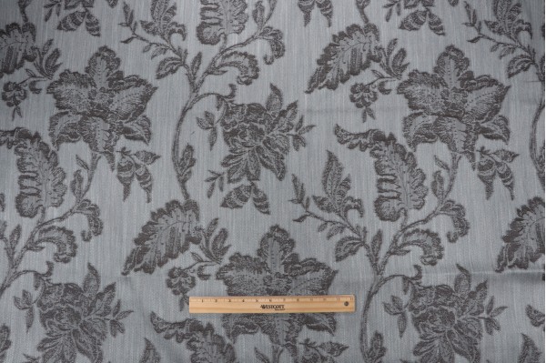 Martinica Vine Damask Decorator Fabric in Aqua/Grey