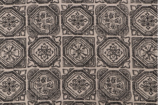 Sample of Lacefield Valencia Printed Linen Blend Drapery Fabric in Granite 