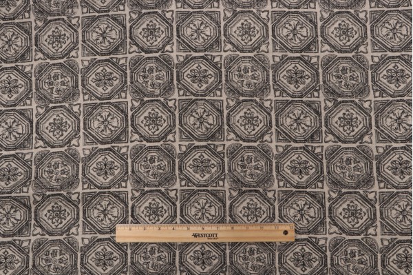 Sample of Lacefield Valencia Printed Linen Blend Drapery Fabric in Granite 