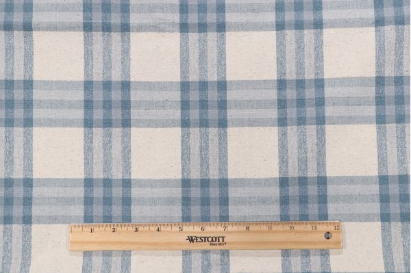 Grey Watkins Piccolo Plaid Woven Decorator Fabric in Sky Blue/Ivory