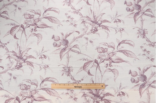Ramm Fabrics Les Chataignes Printed Linen Drapery Fabric in Mauve
