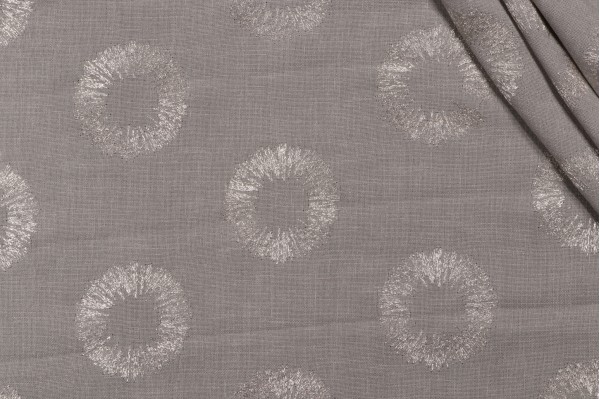 Solange Semi-Sheer Embroidered Drapery Fabric in Platinum