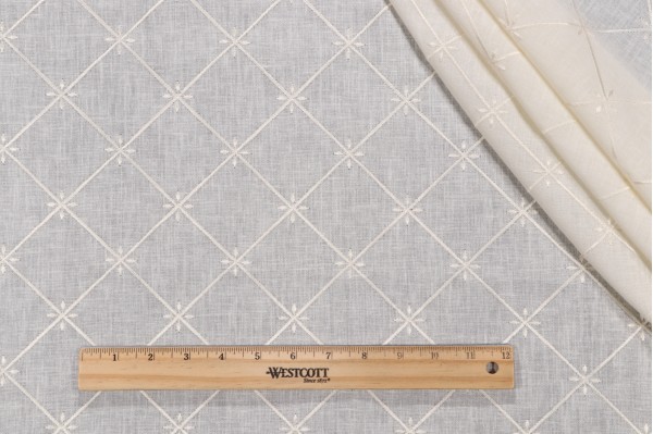 Veranda Sheer Embroidered Drapery Fabric in Ivory