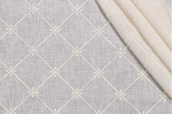 Veranda Sheer Embroidered Drapery Fabric in Ivory