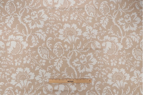 Scalamandre Ellen Printed Linen Drapery Fabric in Beige
