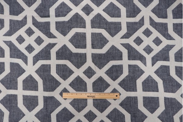 Scalamandre Linen Lattice Woven Decorator Fabric in Indigo & Greige