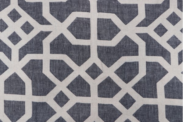 Scalamandre Linen Lattice Woven Decorator Fabric in Indigo & Greige