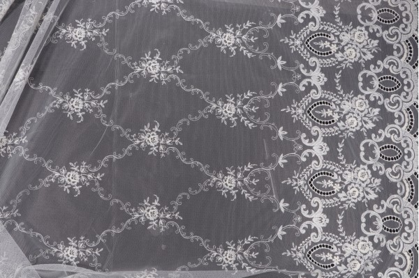 Scalamandre Charolais Sheer Lace Drapery Fabric in Ecru/Matte