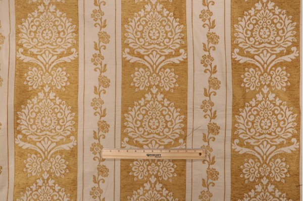 Grey Watkins Ravenna Chenille Damask Upholstery Fabric in Gold