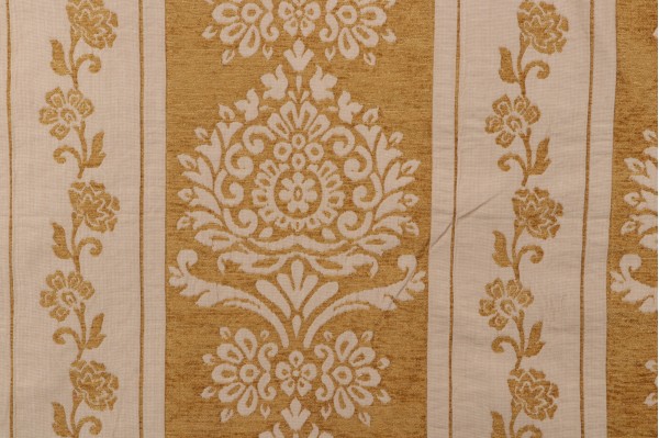 Grey Watkins Ravenna Chenille Damask Upholstery Fabric in Gold