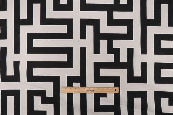 Grey Watkins Long Garden Printed Drapery Fabric in Oyster/Black