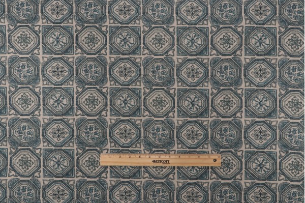 Sample of Lacefield Valencia Printed Linen Blend Drapery Fabric in Seagrass 