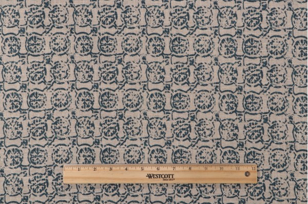 Lacefield Castille Printed Linen Blend Drapery Fabric in Prussian Blue 