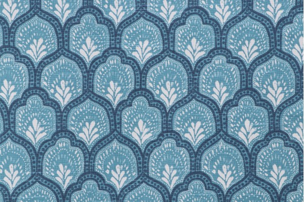 Lacefield Isla Printed Cotton Drapery Fabric in Cyan 