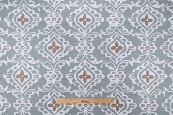 Lacefield Kashmir Printed Cotton Drapery Fabric in Seaglass 
