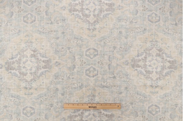 Covington Jaipur Printed Linen Blend Drapery Fabric in Serenity