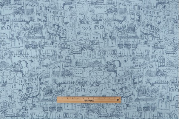 Lacefield Terra Printed Cotton Drapery Fabric in Steel Blue