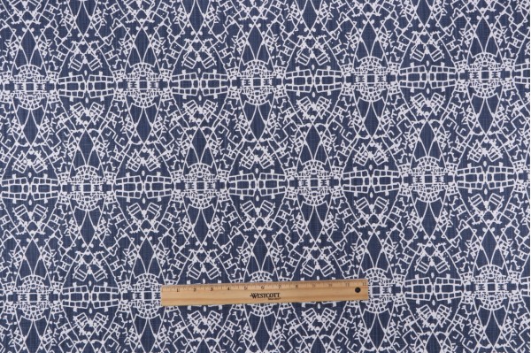 Lacefield Caledonia Printed Cotton Blend Drapery Fabric in Navy