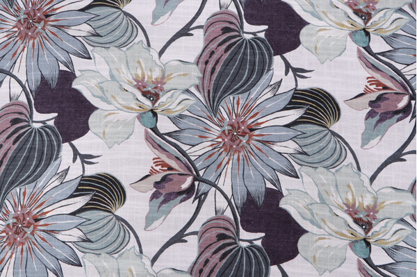 Sample of Richloom Azalea Printed Cotton Blend Drapery Fabric in Nocturne 