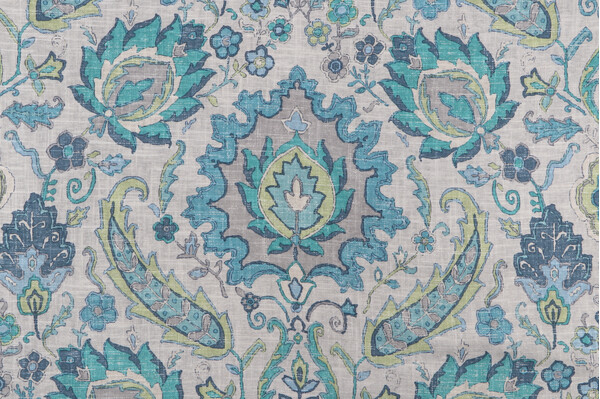 Covington Bursa Printed Linen Blend Drapery Fabric in 521-Aquamarine 