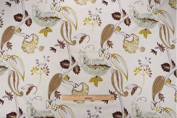 Elkin Floral Printed Linen Drapery Fabric in Natural 