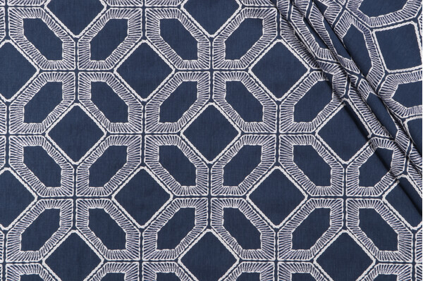 PK Lifestyles Goa Embroidered Drapery Fabric in Indigo 