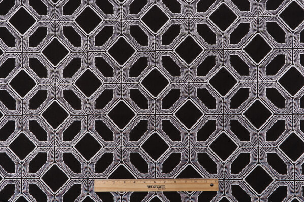 Sample of PK Lifestyles Goa Embroidered Drapery Fabric in Tuxedo 