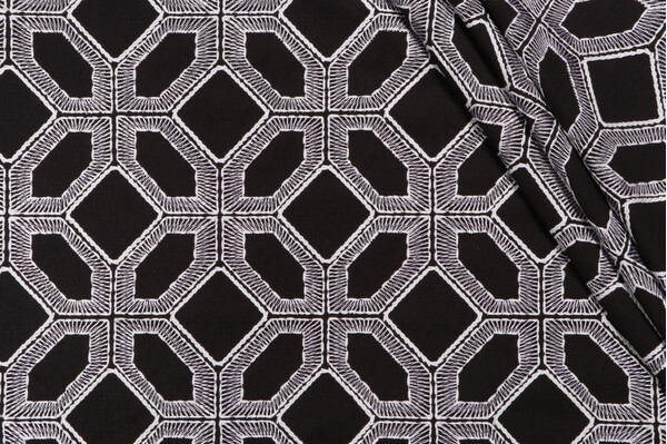 Sample of PK Lifestyles Goa Embroidered Drapery Fabric in Tuxedo 