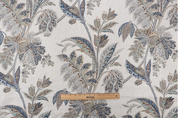 Echo Vinaya Printed Linen Drapery Fabric in Indigo for Kravet CLOSEOUT