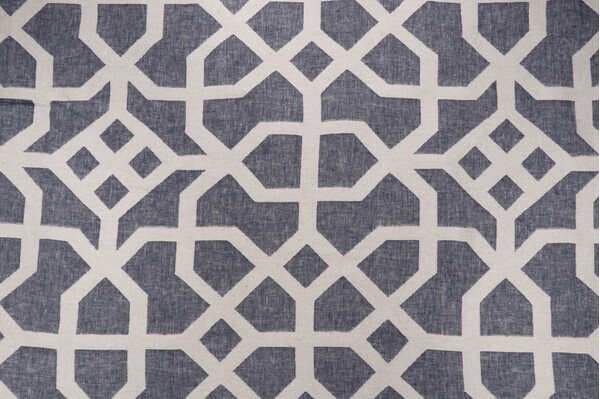 Scalamandre Linen Lattice Woven Upholstery Fabric in Indigo & Greige